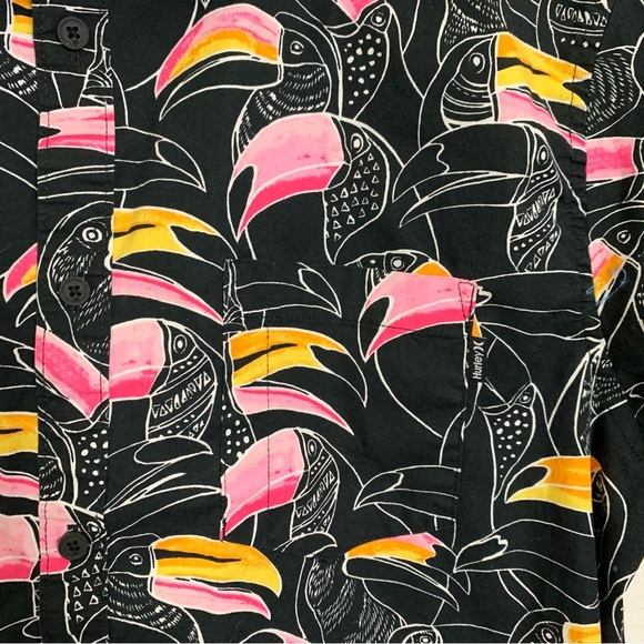 Hurley Button Up Shirt Bird Toucan Print Shirt Sleeve Mens L Colorful Collared - Picture 12 of 12